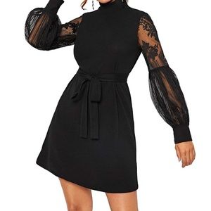 Romwe Mesh Bishop Sleeve Dress
